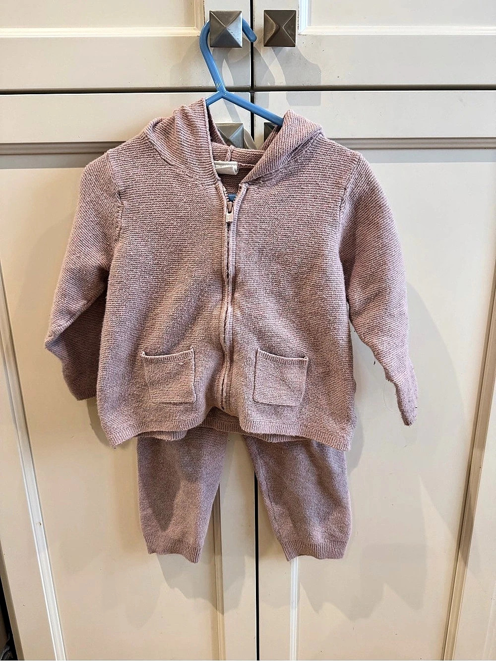 Gap 18-24m Matching Knit Hoodie Pants Set Baby Pink